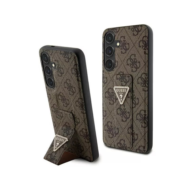 Guess Grip Stand 4G Triangle Strass Logo - Dėklas Samsung Galaxy S24+ (Ruda)