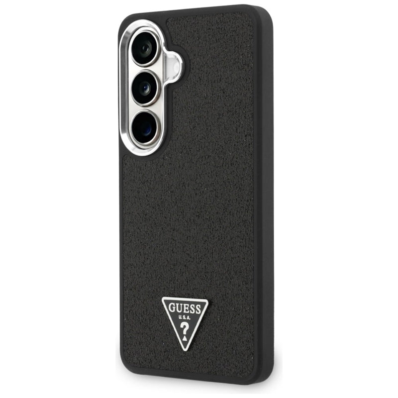 Guess Fixed Glitter Triangle MagSafe dėklas - Samsung Galaxy S26 dėklas (juodas)