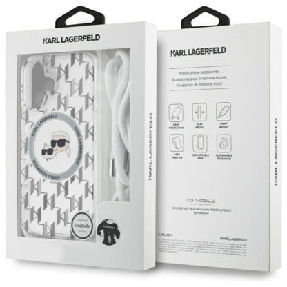 Karl Lagerfeld IML Crossbody Monogram Karl & Choupette Head MagSafe – dėklas, skirtas „iPhone 16“ (skaidrus)