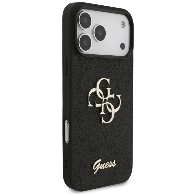 Guess Dėklas su fiksuotu blizgesiu Big 4G, skirtas iPhone 17 Pro Max (juodas)