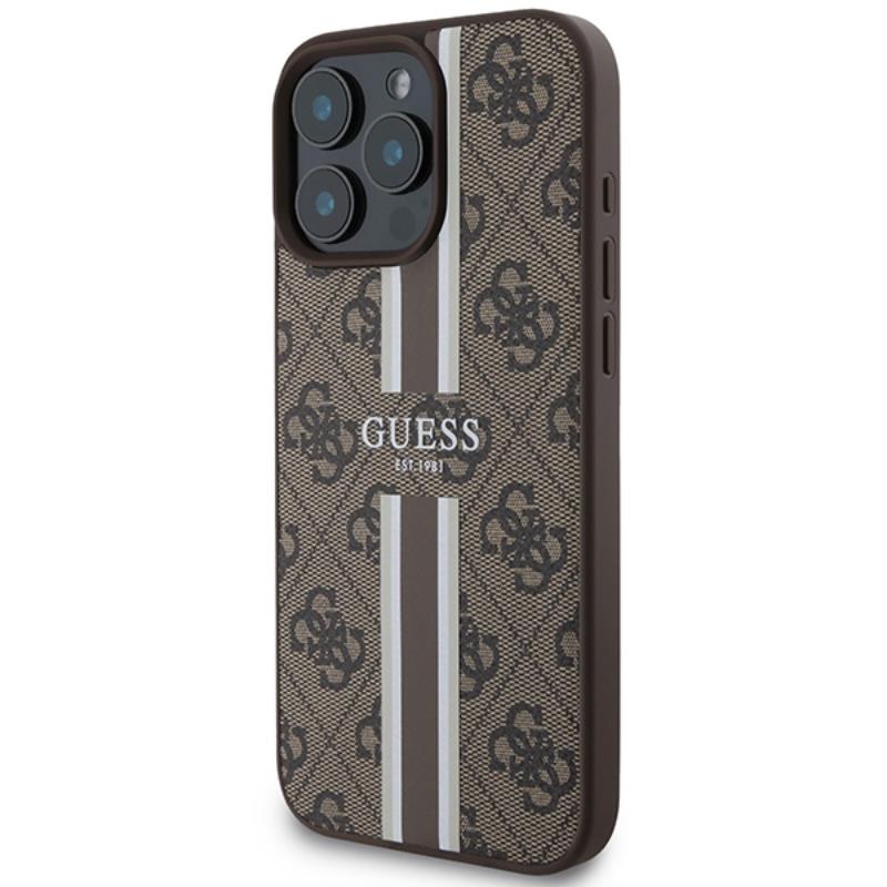Guess 4G Printed Stripes MagSafe – iPhone 16 Pro Max dėklas (ruda)