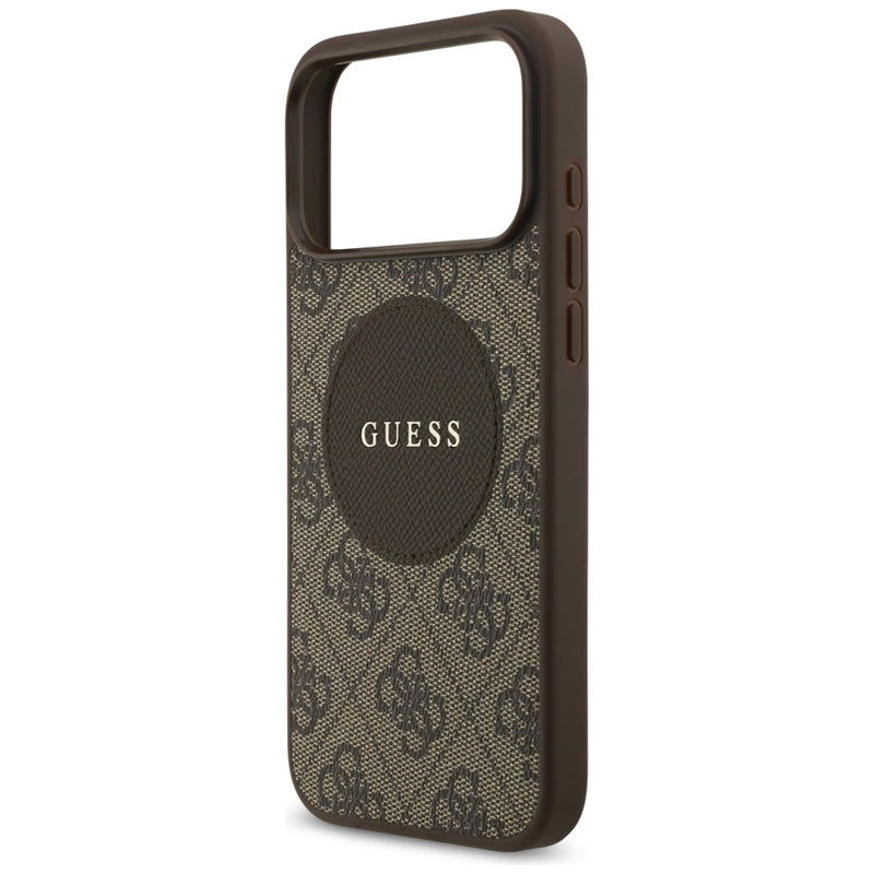 Guess 4G Circle Classic Logo MagSafe dėklas iPhone 17 Pro Max (rudos)