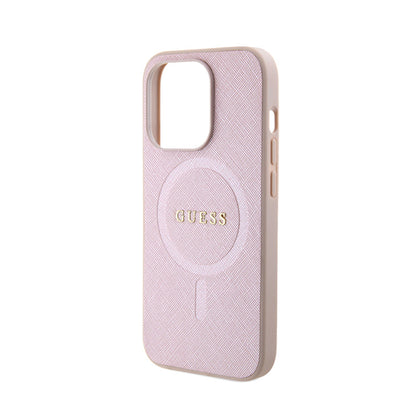 Guess Saffiano MagSafe – dėklas, skirtas „iPhone 15 Pro“ (rožinis)
