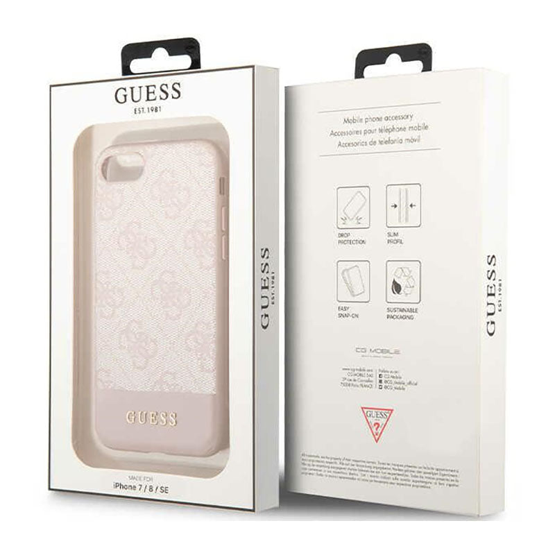 Guess 4G Bottom Stripe Collection – dėklas, skirtas iPhone SE (2022/2020) / 8 / 7 (rožinis)
