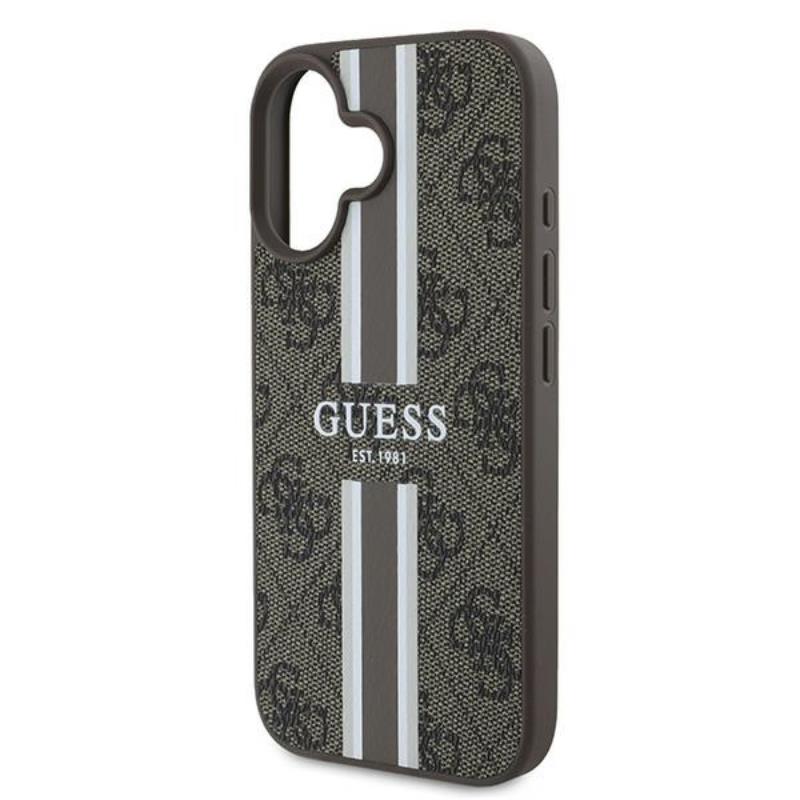 Guess 4G Printed Stripes MagSafe - dėklas, skirtas iPhone 16 Plus (rudos spalvos)