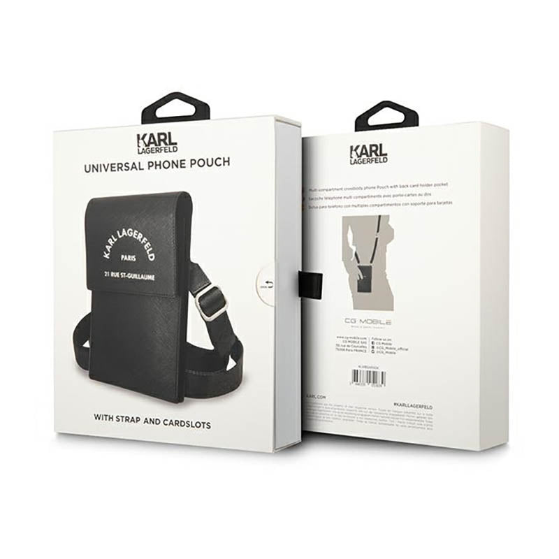 Karl Lagerfeld Embossed RSG Piniginė telefono krepšys - krepšys išmaniajam telefonui ir aksesuarams (juodas)