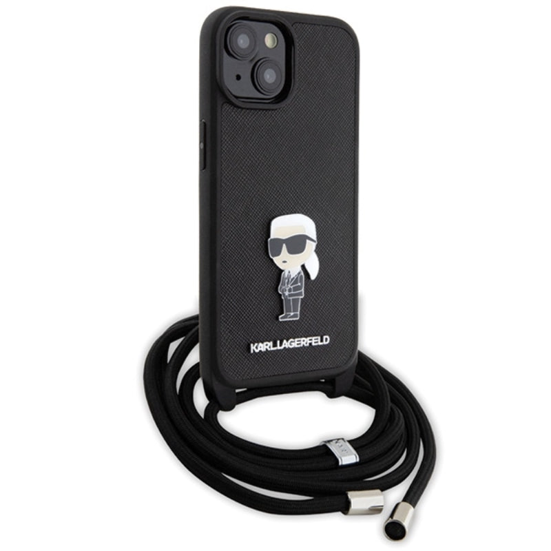 Karl Lagerfeld Crossbody Saffiano Monogram Ikonik Metal Pin - Dėklas iPhone 15 (Juodas)