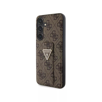 Guess Grip Stand 4G Triangle Strass Logo - Dėklas Samsung Galaxy S24+ (Ruda)