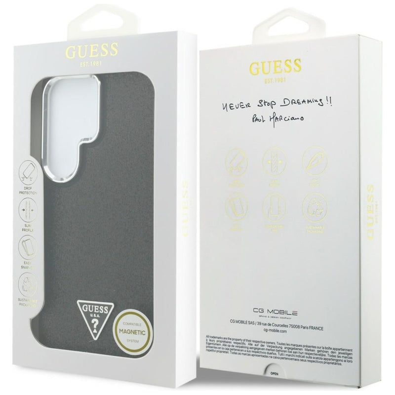 Guess Fixed Glitter Triangle MagSafe dėklas - Samsung Galaxy S26 Ultra (Juodas)