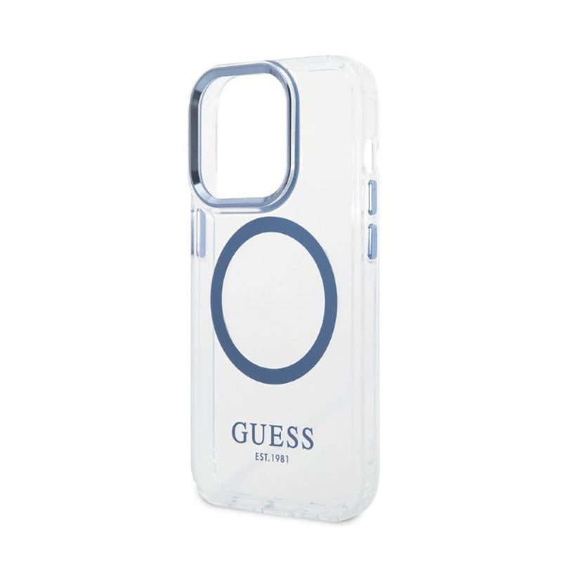 Guess Metal Outline MagSafe – dėklas, skirtas iPhone 14 Pro (permatomas)