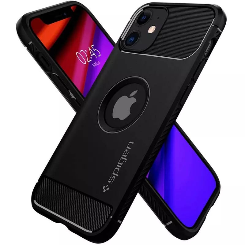 Spigen Rugged Armor – dėklas, skirtas „iPhone 12“ / „iPhone 12 Pro“ (juodas)