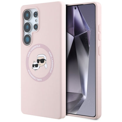 Karl Lagerfeld Silicone Double Heads And Circle MagSafe - Dėklas, skirtas Samsung Galaxy S25 Ultra (rožinė)