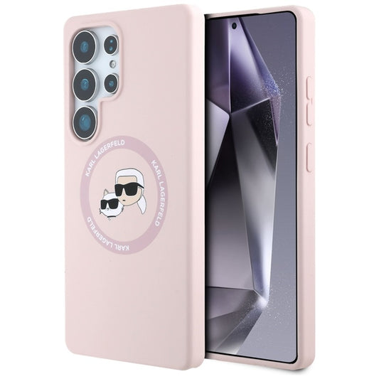 Karl Lagerfeld Silicone Double Heads And Circle MagSafe - Dėklas, skirtas Samsung Galaxy S25 Ultra (rožinė)
