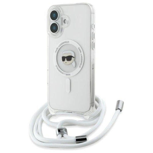 Karl Lagerfeld Dėklas per petį IML Karlio galvos MagSafe – skirtas iPhone 16 (skaidrus)