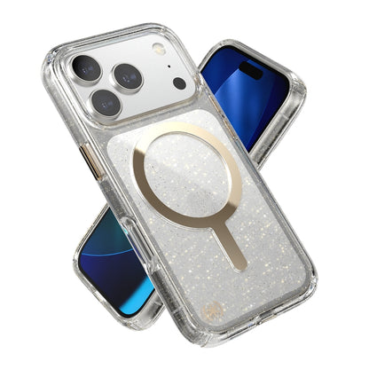 Speck Presidio Lux MagSafe dėklas – iPhone 17 Pro dėklas (Blizgučiai / Auksinis metalas)