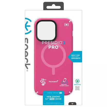 Speck Presidio2 Pro + MagSafe – dėklas iPhone 14 Pro Max su MICROBAN danga (Digitalpink / Blossompink / White)