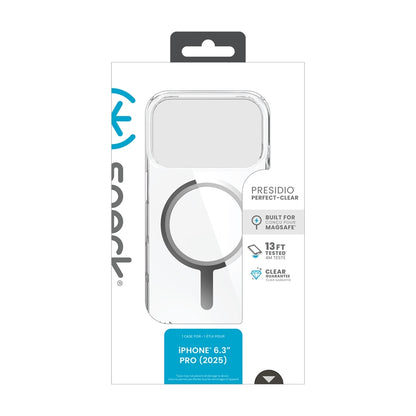 Speck Presidio Perfect Clear MagSafe - iPhone 17 Pro dėklas (Skaidrus / Sidabrinis)