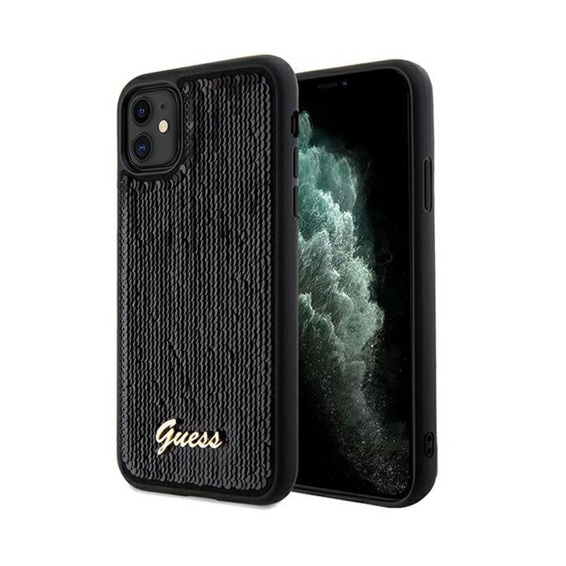 Guess Sequin Script Metal – dėklas, skirtas iPhone 11 (juodas)