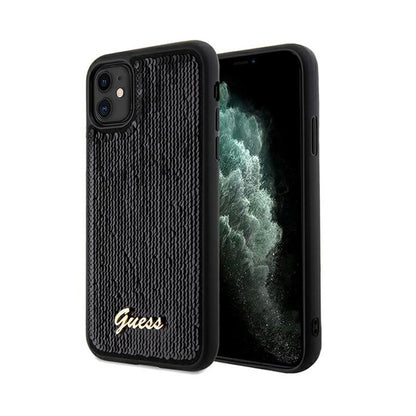 Guess Sequin Script Metal – dėklas, skirtas iPhone 11 (juodas)