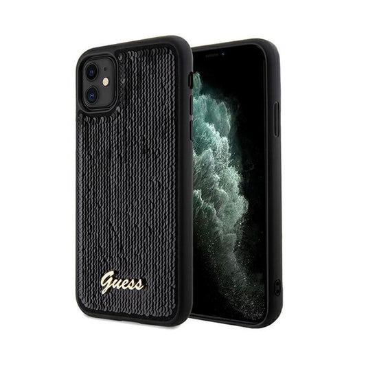 Guess Sequin Script Metal – dėklas, skirtas iPhone 11 (juodas)