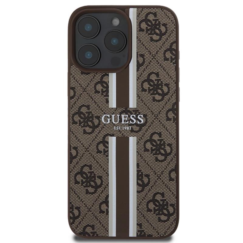Guess 4G Printed Stripes MagSafe – iPhone 16 Pro Max dėklas (ruda)