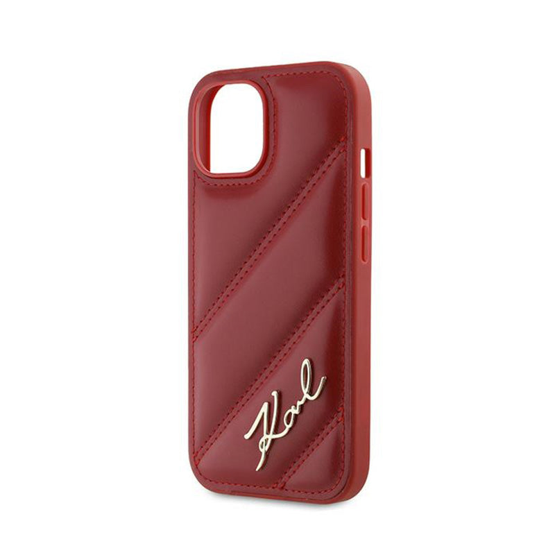 Karl Lagerfeld Diagonal Quilted Script – dėklas, skirtas iPhone 15 / 14 / 13 (raudonas)