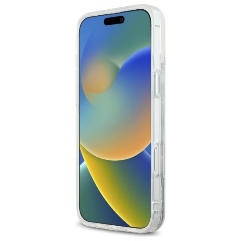 Karl Lagerfeld Liquid Glitter Karl Head MagSafe – dėklas, skirtas iPhone 16 Plus (permatomas)
