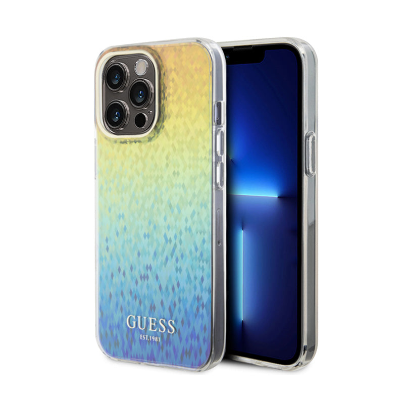Guess IML briaunotas veidrodinis disko efekto dėklas – skirtas iPhone 15 Pro Max (perlamutrinis)