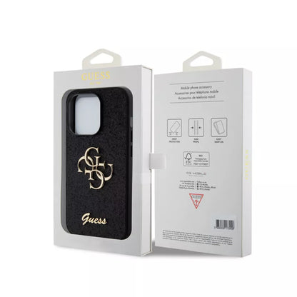 Guess Glitter Script Big 4G - Dėklas iPhone 15 Pro (juodas)