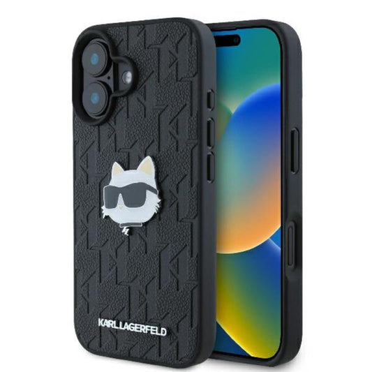 Karl Lagerfeld Monogram Choupette galvos smeigtukas – dėklas iPhone 16 (juodas)