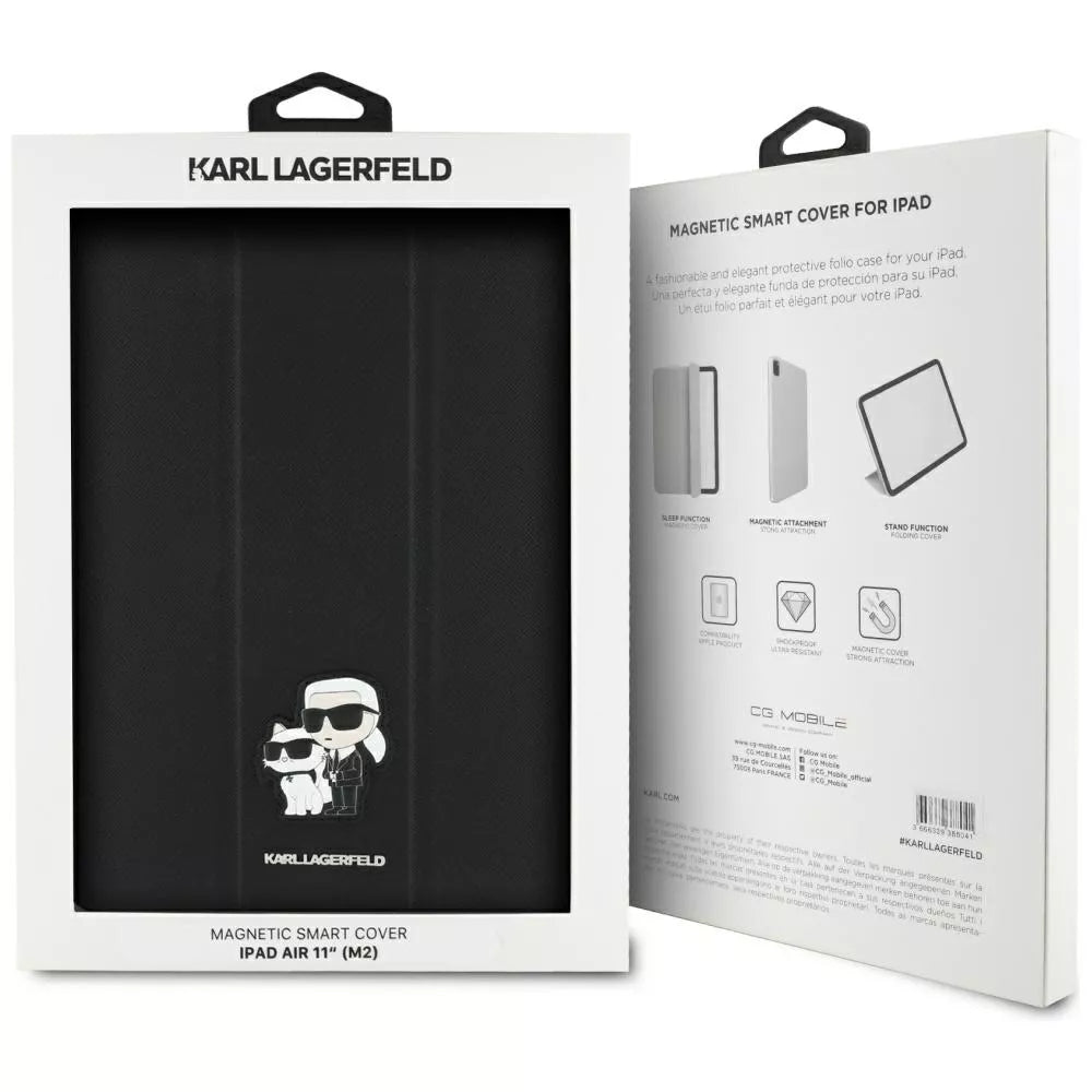 Karl Lagerfeld Book Cover Saffiano Magnetic Karl & Choupette – dėklas iPad Air 11” M3 (2025) / iPad Air 11” M2 (2024) (juodas)