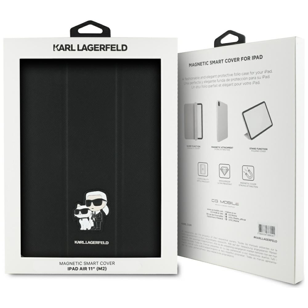 Karl Lagerfeld Book Cover Saffiano Magnetic Karl & Choupette – dėklas iPad Air 11” M3 (2025) / iPad Air 11” M2 (2024) (juodas)