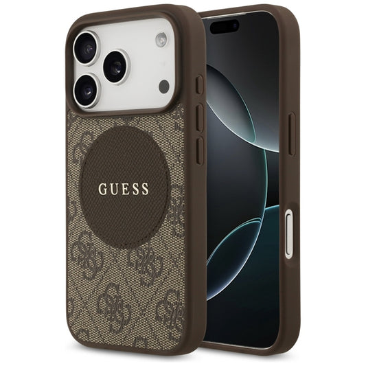 Guess 4G Klasikinis apvalus logotipas MagSafe – Dėklas iPhone 17 Pro (Rudas)