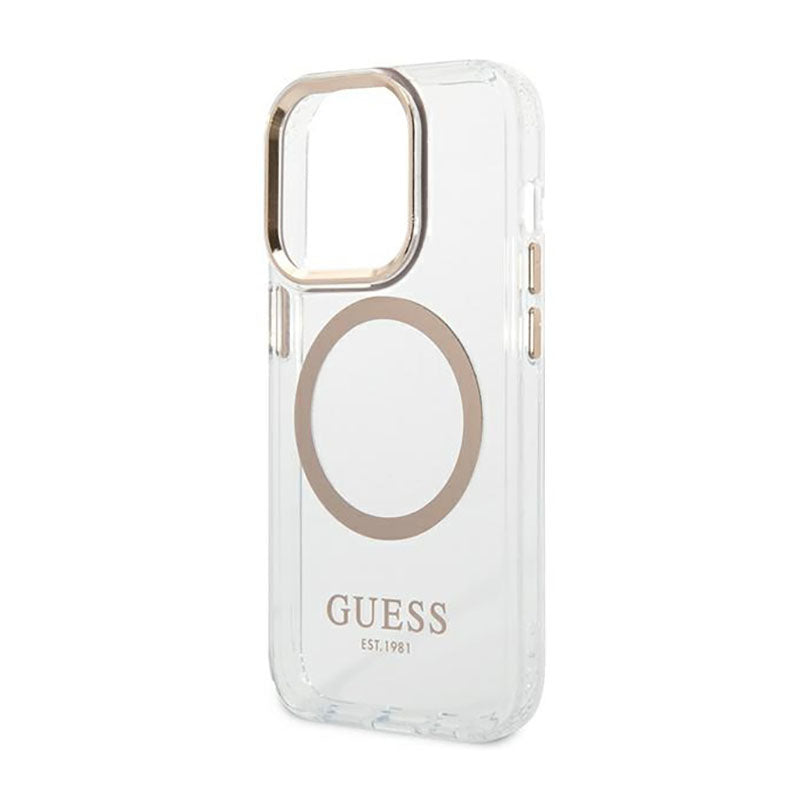 Guess Metal Outline MagSafe – dėklas, skirtas iPhone 14 Pro (permatomas)
