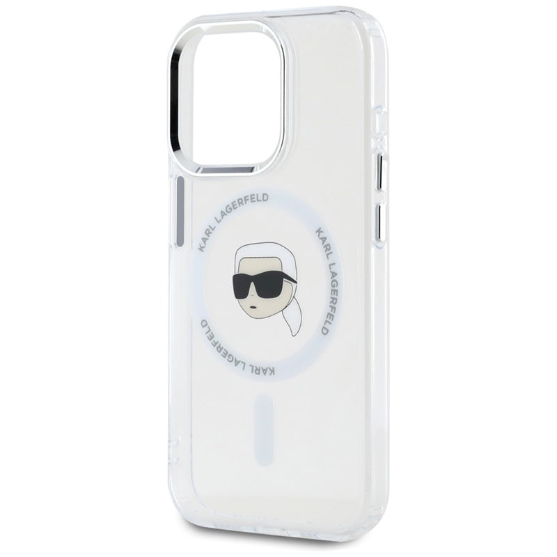Karl Lagerfeld IML Metal Karl Head MagSafe - dėklas, skirtas iPhone 15 Pro Max (baltas)