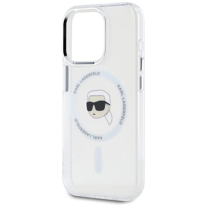 Karl Lagerfeld IML Metal Karl Head MagSafe - dėklas, skirtas iPhone 15 Pro Max (baltas)