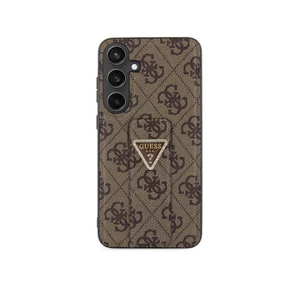 Guess Grip Stand 4G Triangle Strass Logo - Dėklas Samsung Galaxy S24+ (Ruda)
