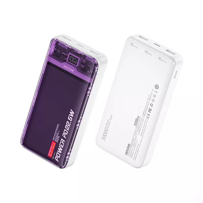 WEKOME WP-351 Vanguard serija – išorinė baterija 20000 mAh PD 20W + QC 22.5W (Violetinė / Skaidri)