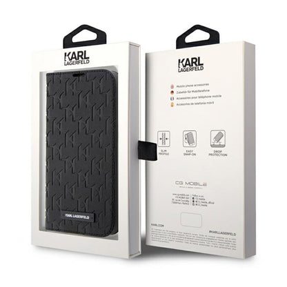 Karl Lagerfeld Booktype Saffiano Monogram – Dėklas, skirtas iPhone 14 Pro Max (juodas)
