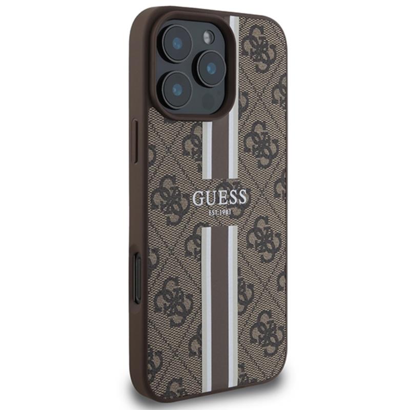 Guess 4G Printed Stripes MagSafe – iPhone 16 Pro Max dėklas (ruda)