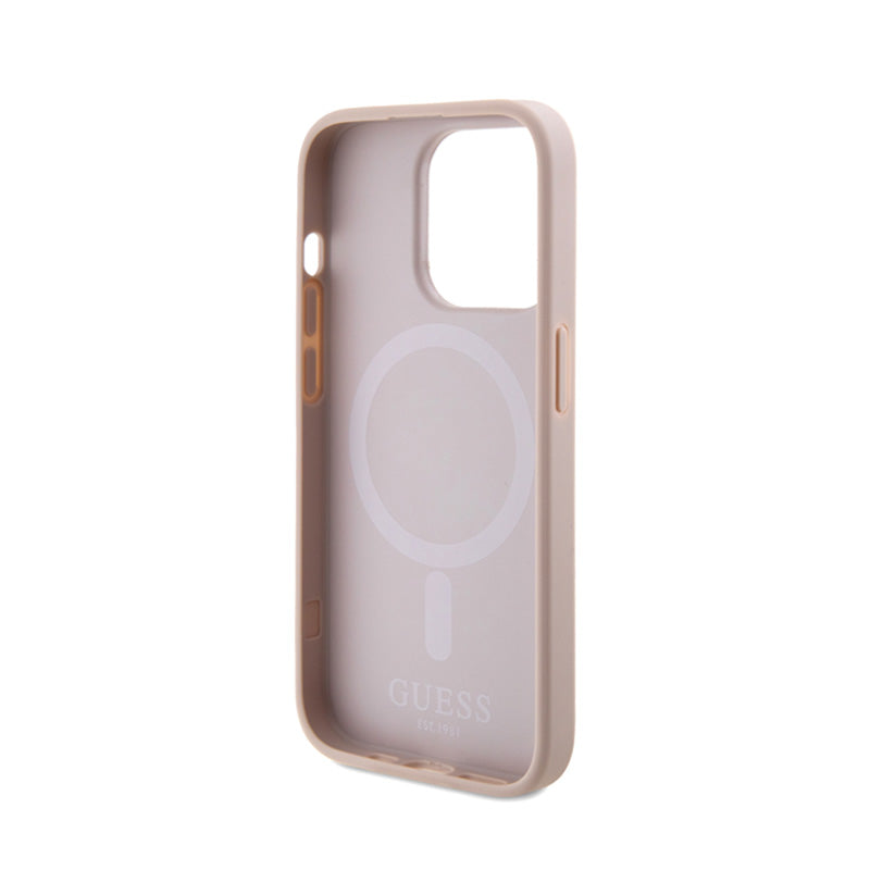 Guess Saffiano MagSafe – dėklas, skirtas „iPhone 15 Pro“ (rožinis)