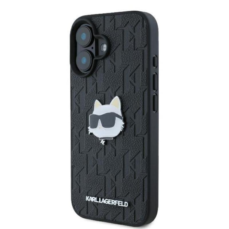 Karl Lagerfeld Monogram Choupette galvos smeigtukas – dėklas iPhone 16 (juodas)