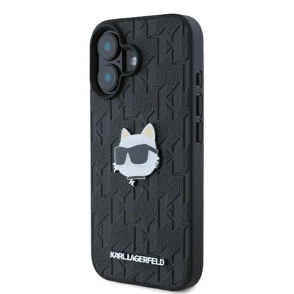 Karl Lagerfeld Monogram Choupette galvos smeigtukas – dėklas iPhone 16 (juodas)