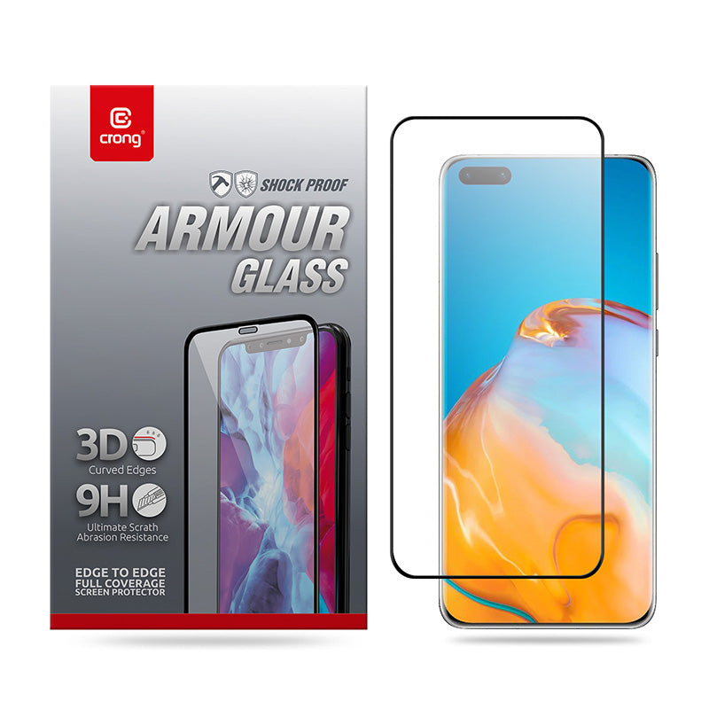 Crong 3D Armour Glass 9H grūdintas stiklas visam ekranui su Huawei P40 Pro montavimo rėmeliu