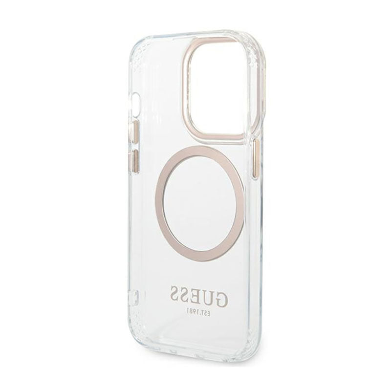 Guess Metal Outline MagSafe – dėklas, skirtas iPhone 14 Pro (permatomas)