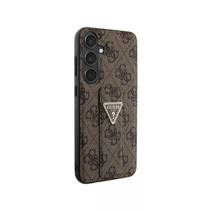 Guess Grip Stand 4G Triangle Strass Logo - Dėklas Samsung Galaxy S24+ (Ruda)