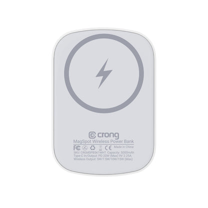 "Crong MagSpot Power Bank" - belaidis itin plonas maitinimo bankas su "MagSafe" 5000 mAh, USB-C 20 W PD (baltas)