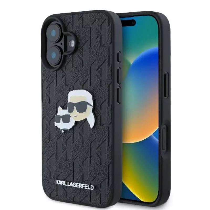 Karl Lagerfeld monograminis Karl & Choupette galvutės segtukas – dėklas, skirtas „iPhone 16 Plus“ (juodas)