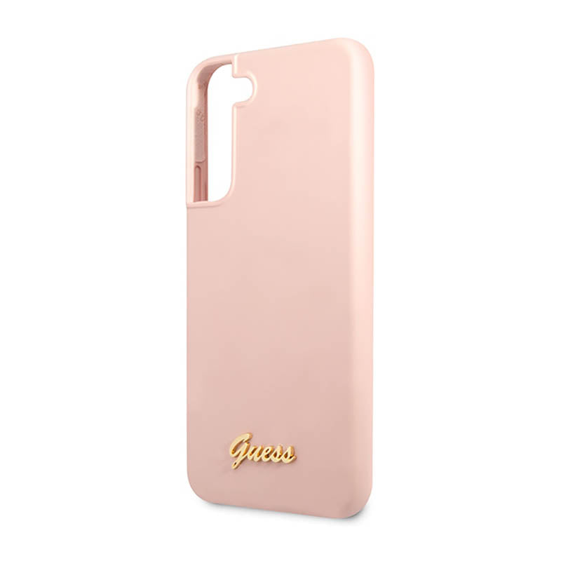 Guess Silicone Script Metal Logo - Dėklas, skirtas Samsung Galaxy S23+ (rožinis)