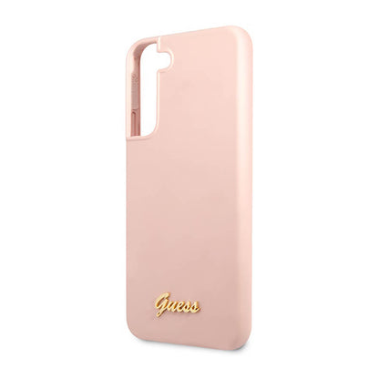 Guess Silicone Script Metal Logo - Dėklas, skirtas Samsung Galaxy S23+ (rožinis)